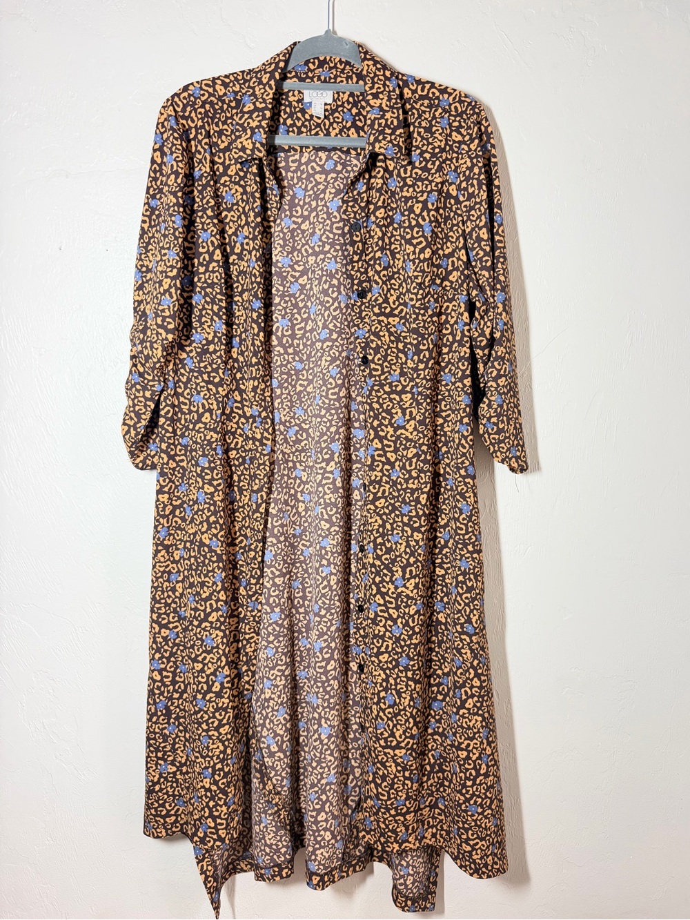 LOGO Lori Goldstein Cheetah Floral Print Maxi Dress Button Front